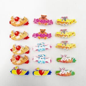 GOODY Vintage 15 Hair Clips Girls Animal Snap Barrettes Plastic Unmarked Lot 80s